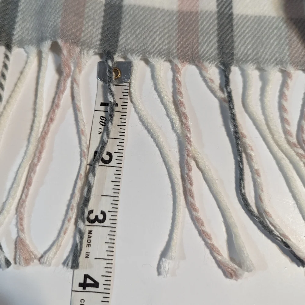 Banana Republic Factory Tartan Gray, White and Pink Plaid Fringe Scarf